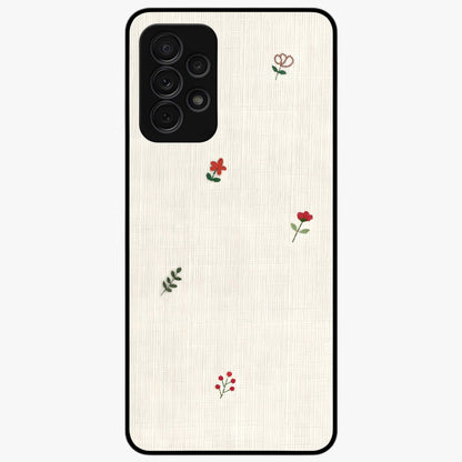Minimal Petal Whispers Glass Case showing flat back view with soft minimal floral artwork and glossy glass finish.