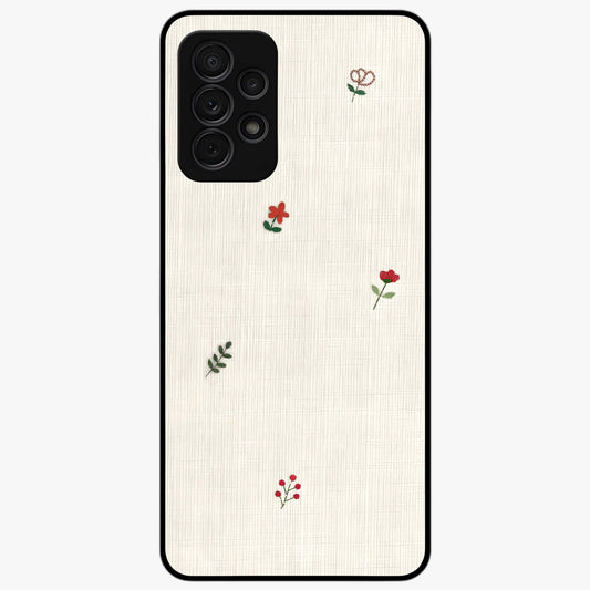 Minimal Petal Whispers Glass Case showing flat back view with soft minimal floral artwork and glossy glass finish.