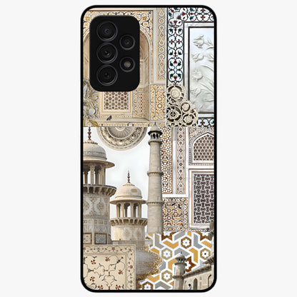Mughal Marble Legacy Glass Case showing flat back view with intricate Mughal inspired marble pattern and glossy glass finish.