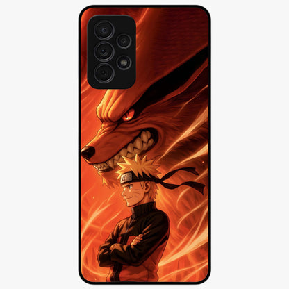 Nine Tails Legacy Glass Case showing flat back view with powerful nine-tailed fox inspired artwork and glossy glass finish.