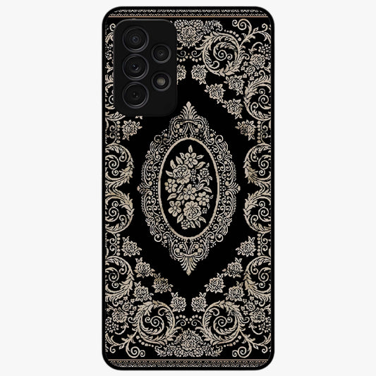 Noir Bloom Elegance Glass Case showing flat back view with elegant dark floral artwork and glossy glass finish.