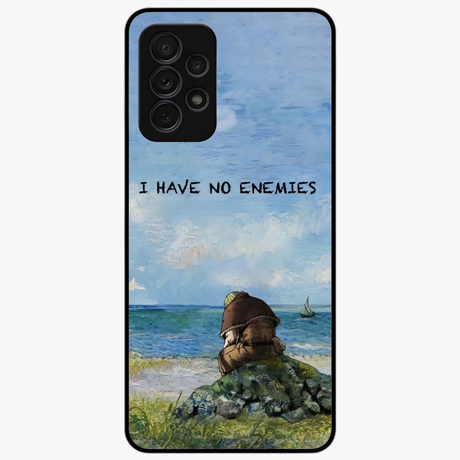 Peace Beyond War Glass Case showing flat back view with symbolic peace themed artwork and glossy glass finish.