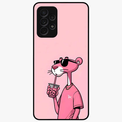 Pink Panther Glass Case showing flat back view with iconic pink panther artwork and glossy glass finish.