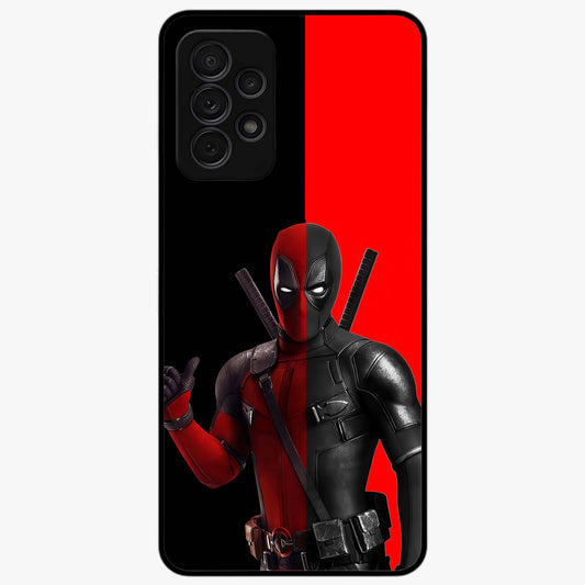 Red & Black Deadpool Theme Glass Case showing flat back view with bold comic inspired artwork and glossy glass finish.