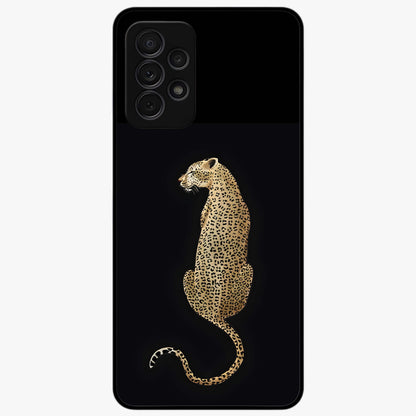 Regal Leopard Glass Case showing flat back view with bold leopard artwork and glossy glass finish.