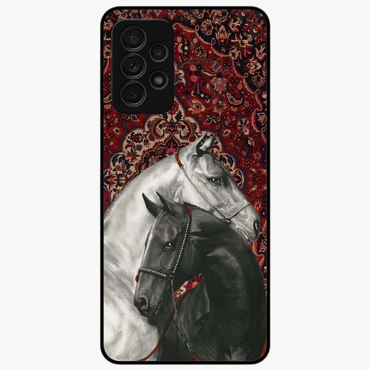 Regal Stallion Tapestry Glass Case showing flat back view with majestic horse tapestry artwork and glossy glass finish.