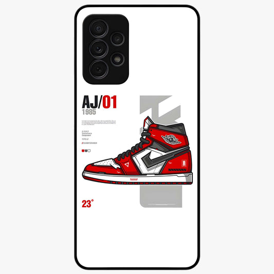 Retro Sneaker Blueprint Glass Case showing flat back view with sneaker blueprint style artwork and glossy glass finish.