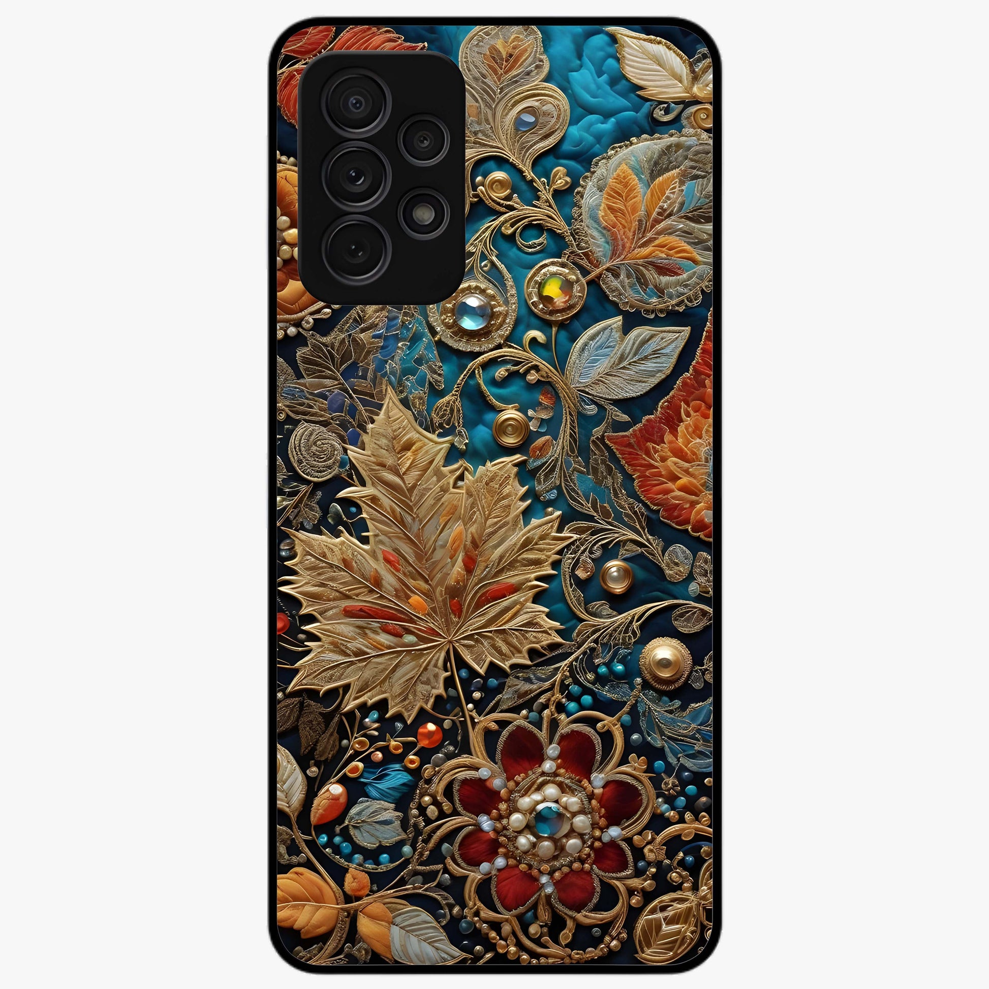 Royal Jewel Garden Glass Case showing flat back view with decorative floral garden artwork and glossy glass finish.