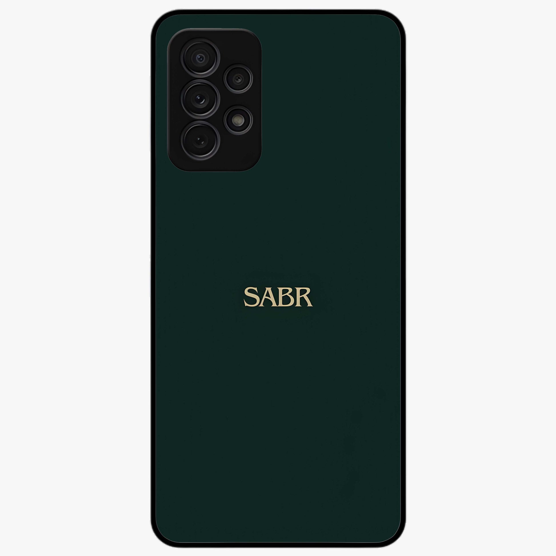 Sabr Minimal Patience Glass Case showing flat back view with minimalist typography artwork and glossy glass finish.