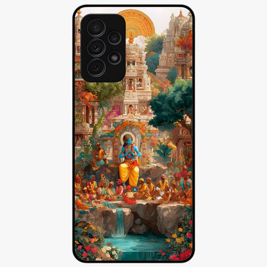Sacred Sunlight Gods Glass Case showing flat back view with divine sunlight themed artwork and glossy glass finish.