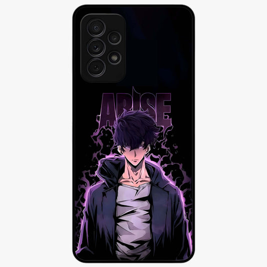 Shadow Monarch Awakening Glass Case showing flat back view with powerful dark monarch themed artwork and glossy glass finish.