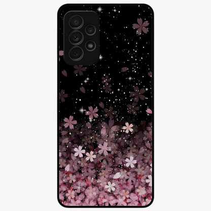 Small Starry Flowers Glass Case showing flat back view with delicate starry floral artwork and glossy glass finish.