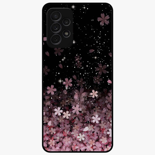 Small Starry Flowers Glass Case showing flat back view with delicate starry floral artwork and glossy glass finish.