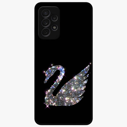 Starlit Swan Grace Glass Case showing flat back view with graceful swan artwork under starry sky and glossy glass finish.