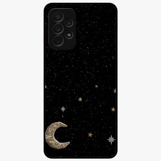 Twinkle Star With Half Moon Glass Case showing flat back view with star and half moon artwork and glossy glass finish.