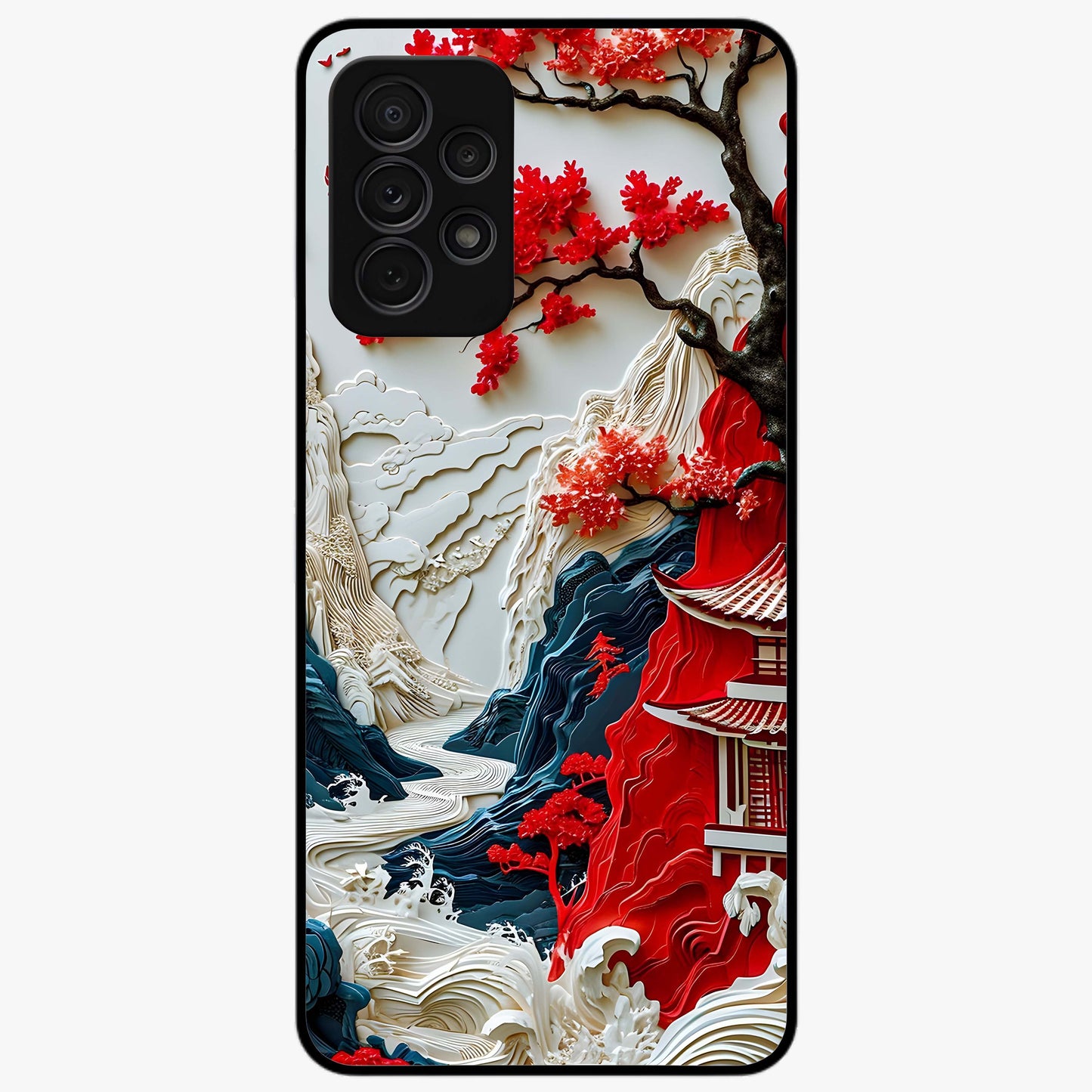 Whispers Of Sakura Waves Glass Case showing flat back view with cherry blossom wave artwork and glossy glass finish.