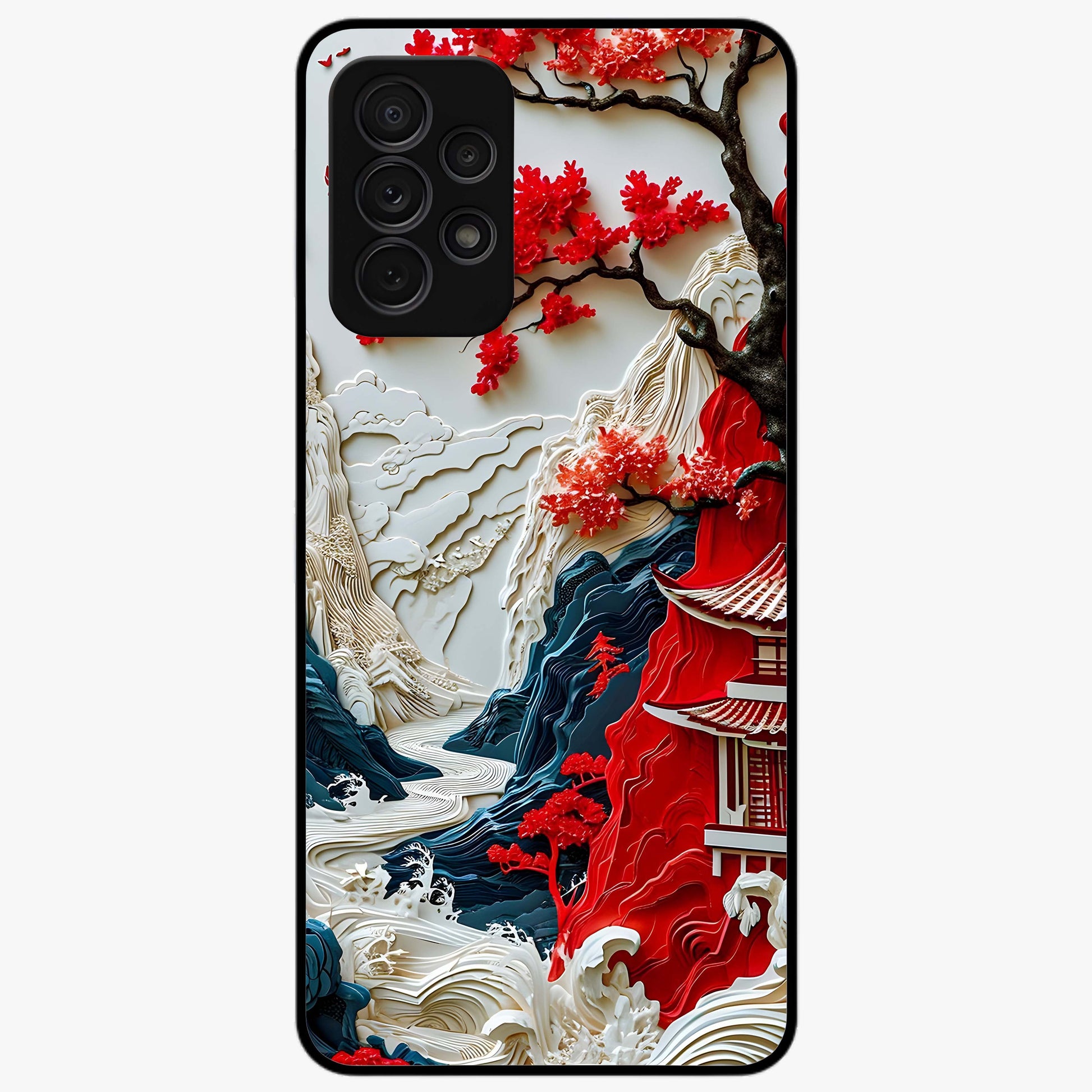 Whispers Of Sakura Waves Glass Case showing flat back view with cherry blossom wave artwork and glossy glass finish.