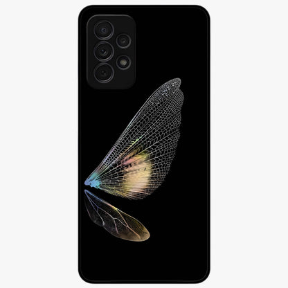Whispers Of Wings Glass Case showing flat back view with graceful wing inspired artwork and glossy glass finish.