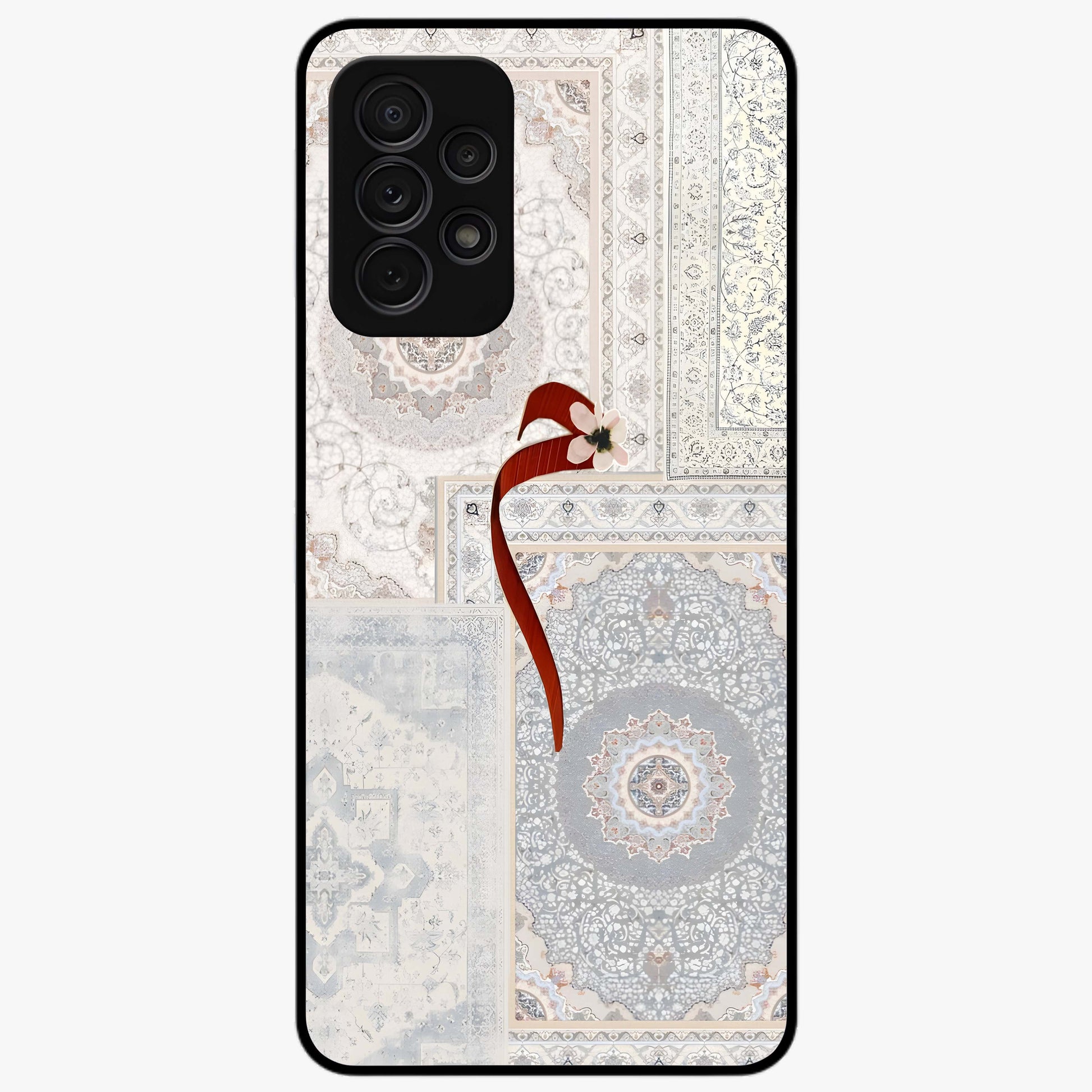 White Aesthetic Bow Glass Case showing flat back view with minimal bow artwork and glossy glass finish.