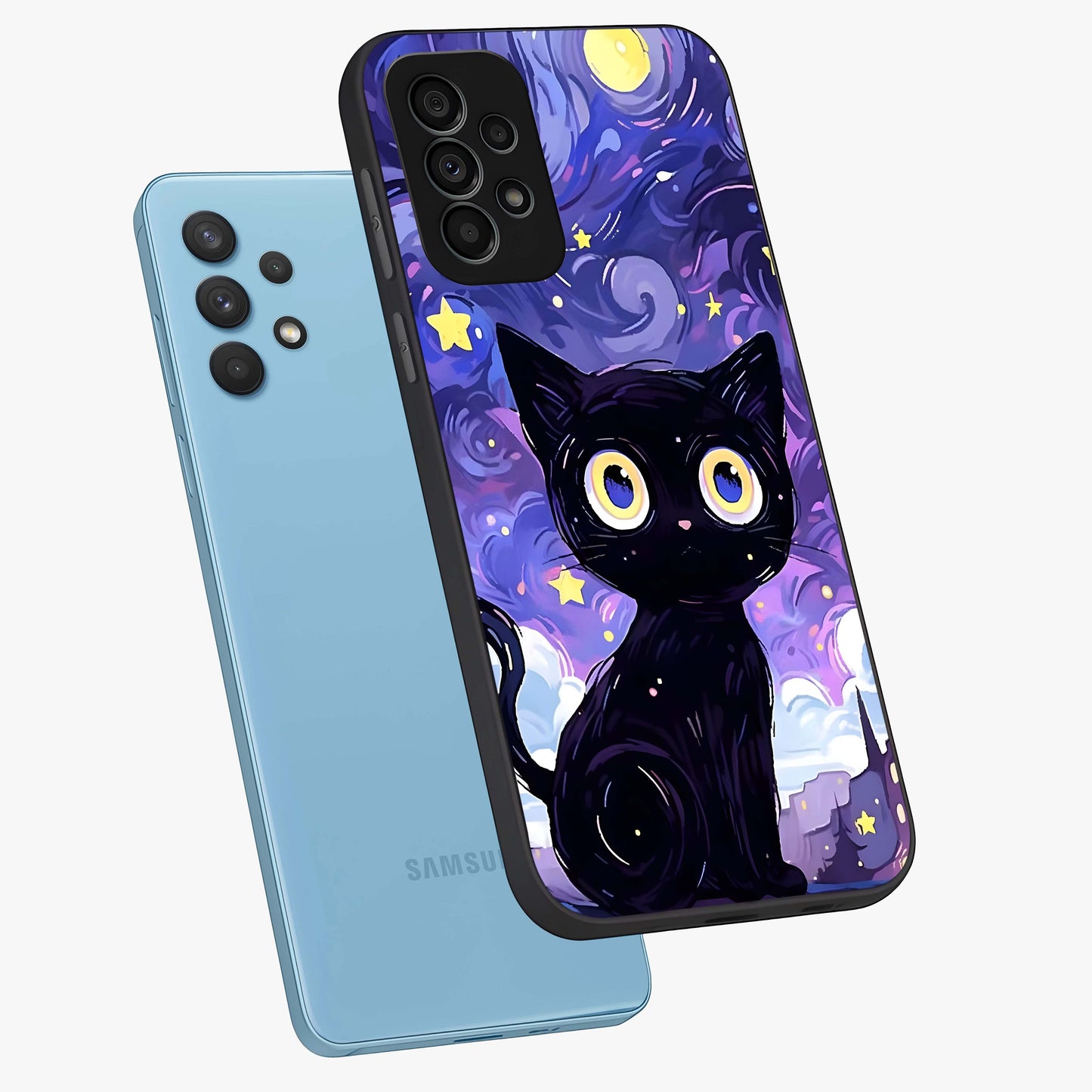 Abstract Cat Art Glass Case displayed in angled mockup highlighting modern abstract cat artwork and sleek glass surface.