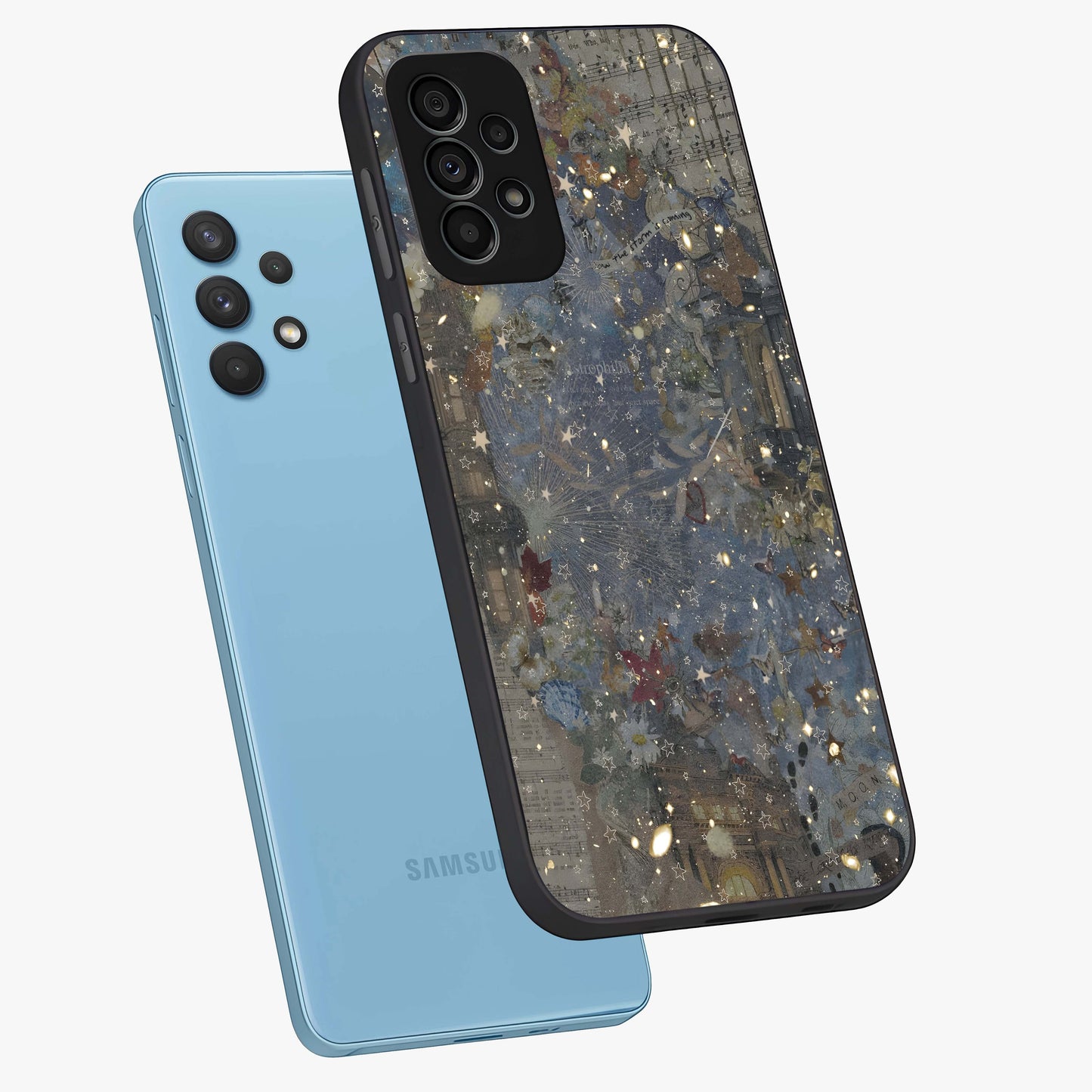 Aesthetic Astrolophia Glass Case displayed in angled mockup highlighting artistic aesthetic elements and smooth glass surface.