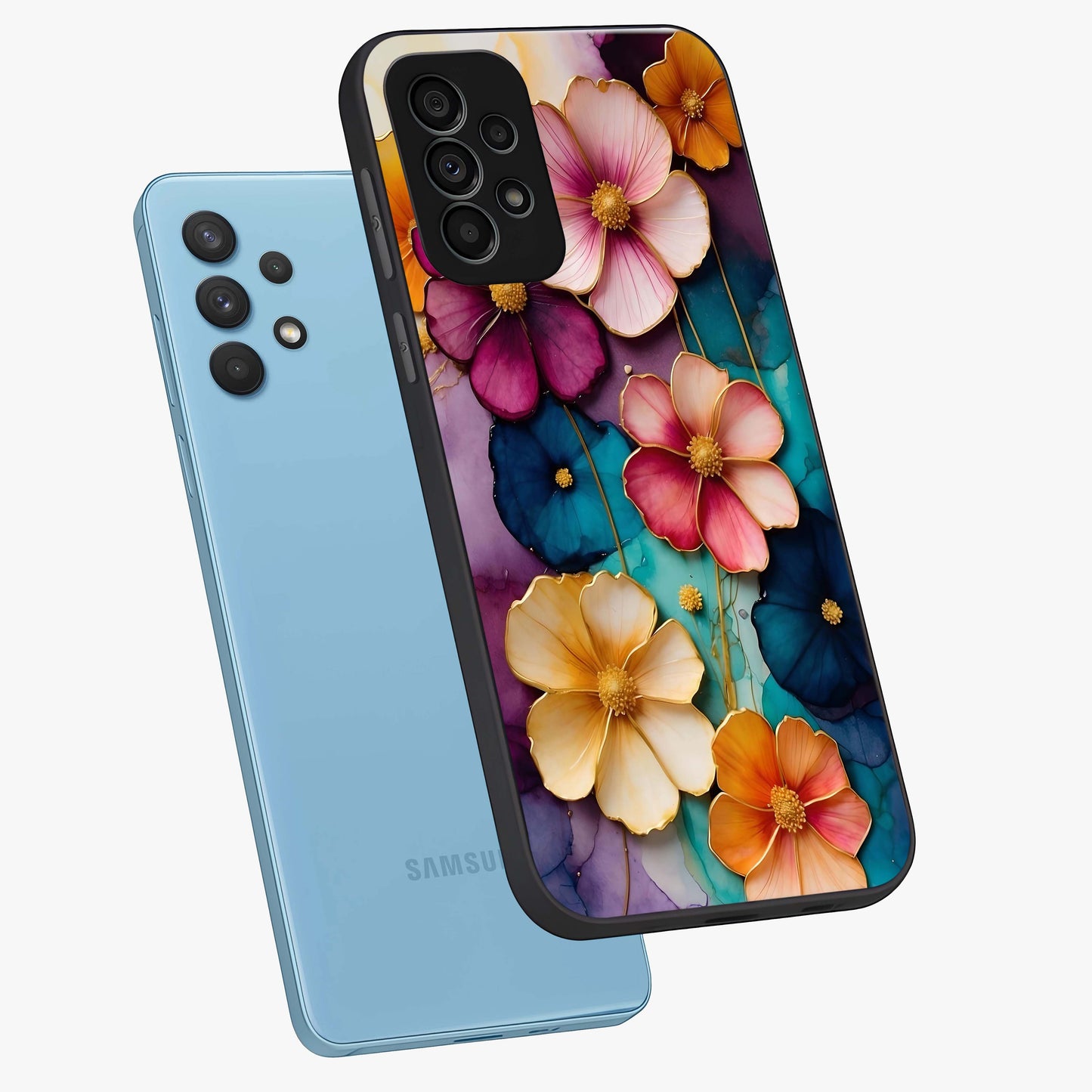 Artlyn Grace Flower Pattern Glass Case displayed in angled mockup highlighting delicate flower pattern design and smooth glass surface.