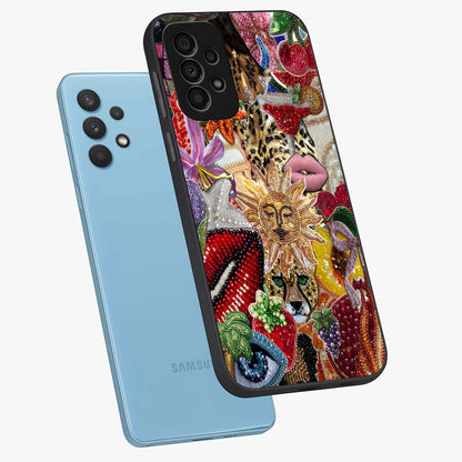 Beaded Fashion Jungle Glass Case displayed in angled mockup highlighting colorful fashion bead design and artistic pattern.
