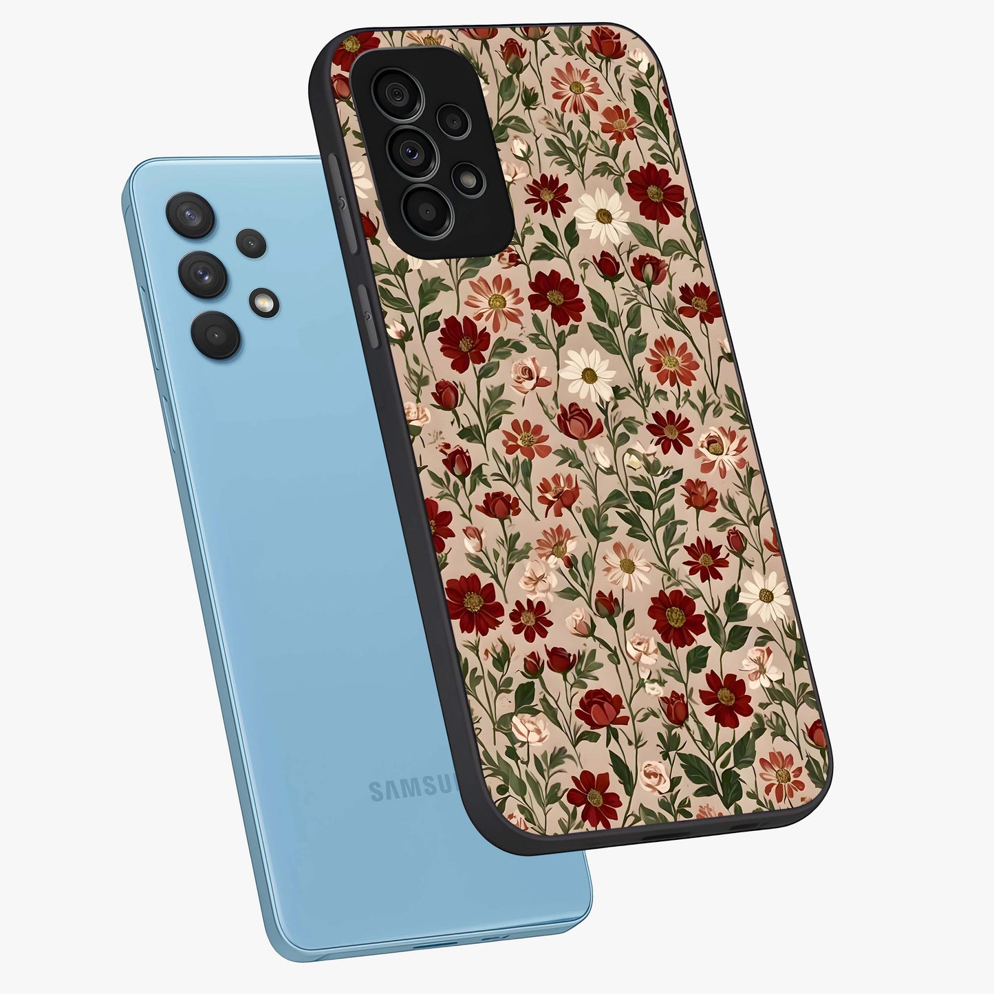 Biege Flower With Leaf Glass Case displayed in angled mockup highlighting minimal floral leaf design and elegant aesthetic.