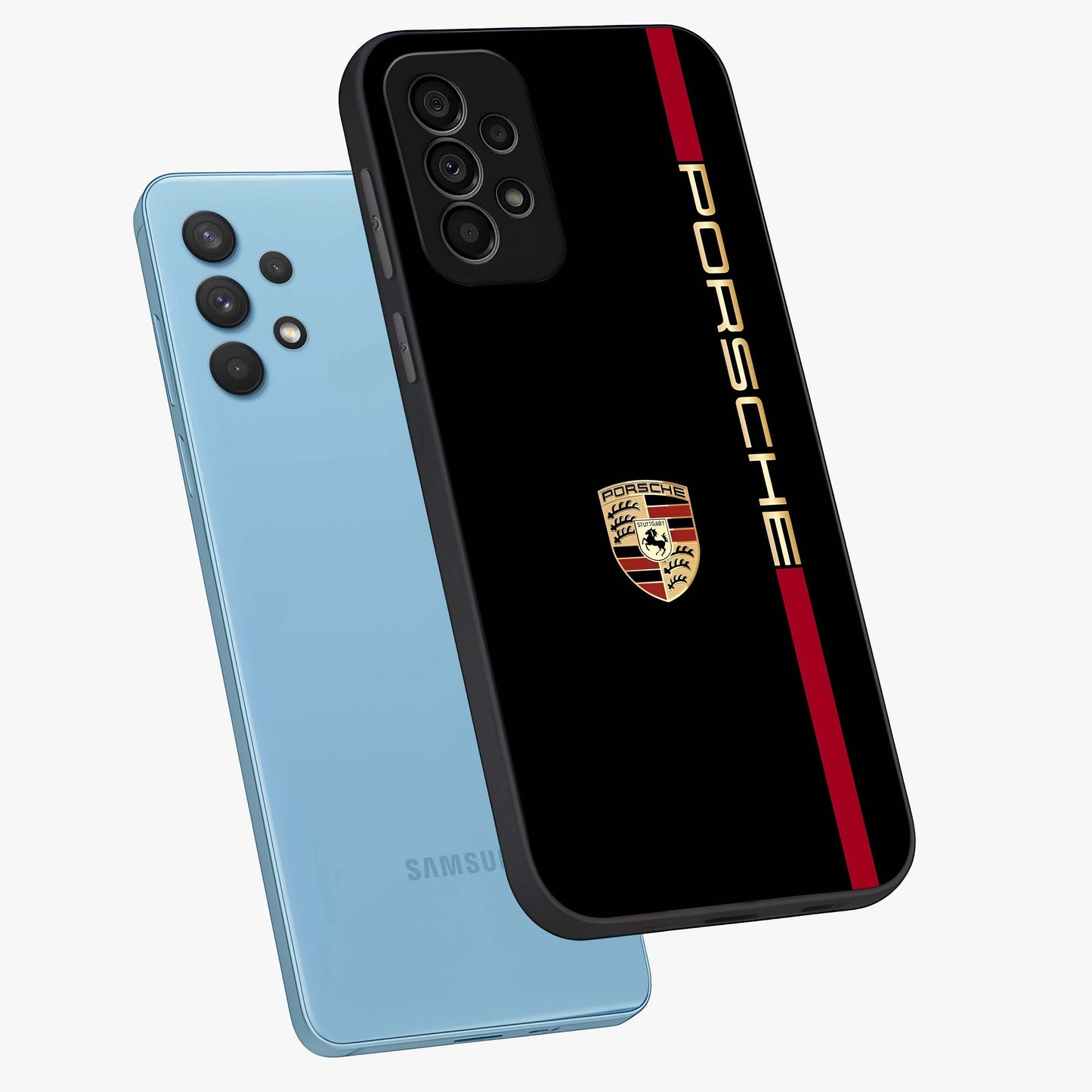 Black Minimal Porsche Glass Case displayed in angled mockup highlighting modern minimal car illustration and clean aesthetic design.