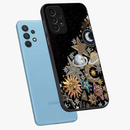 Cosmic Sparkle Dreams Glass Case displayed in angled mockup highlighting dreamy star sparkle design with celestial aesthetic.
