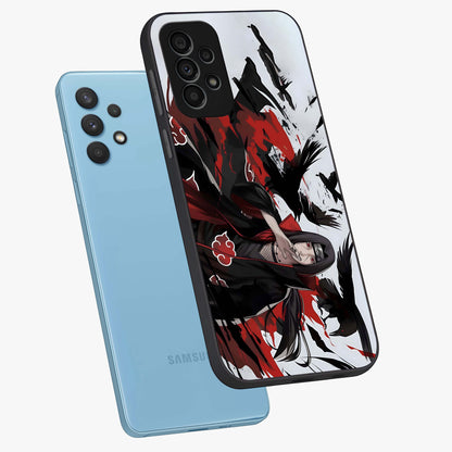 Crimson Crow Illusion Glass Case displayed in angled mockup highlighting mysterious crow graphic with dark aesthetic style.