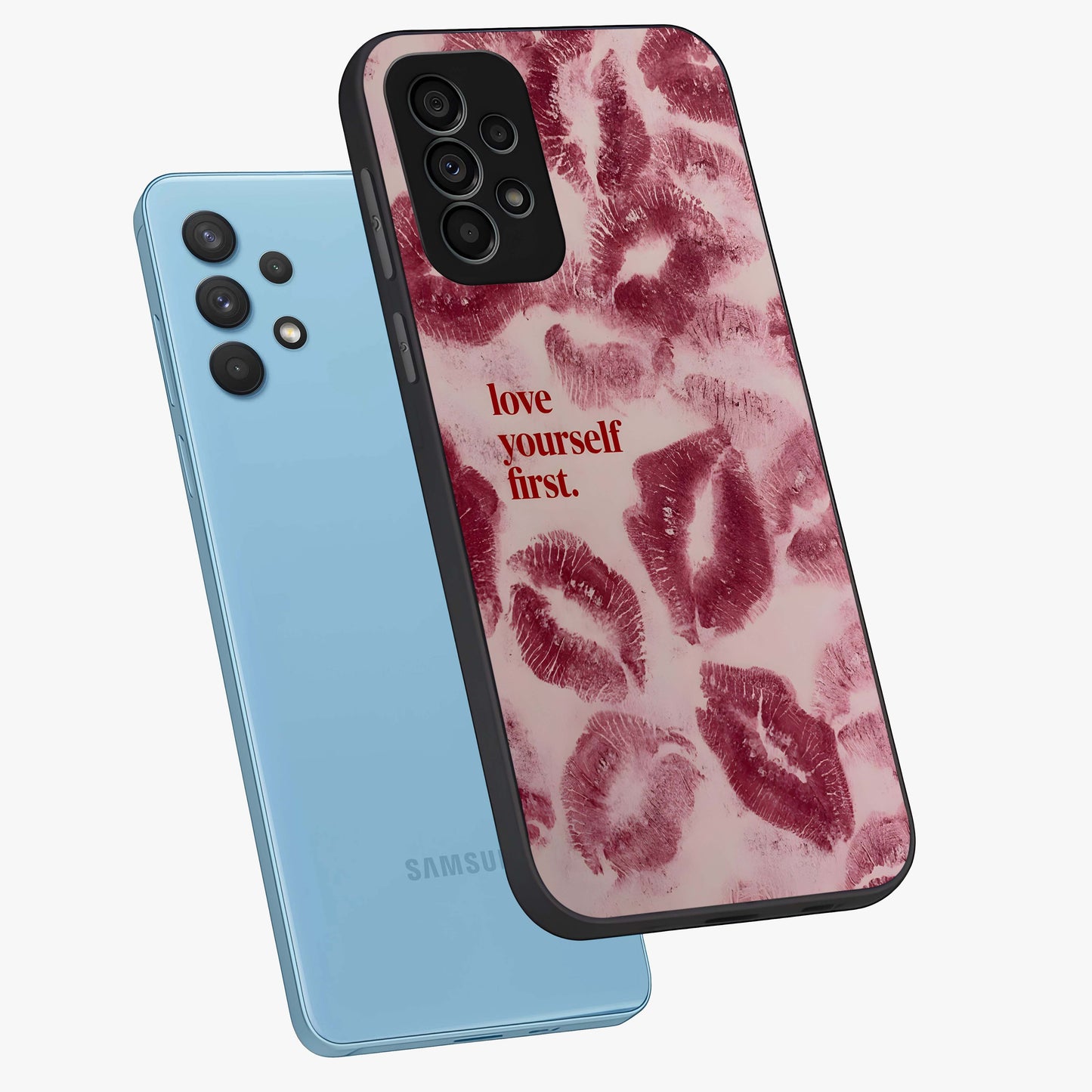 Crimson Kiss Love Glass Case displayed in angled mockup highlighting bold love inspired design with modern aesthetic style.