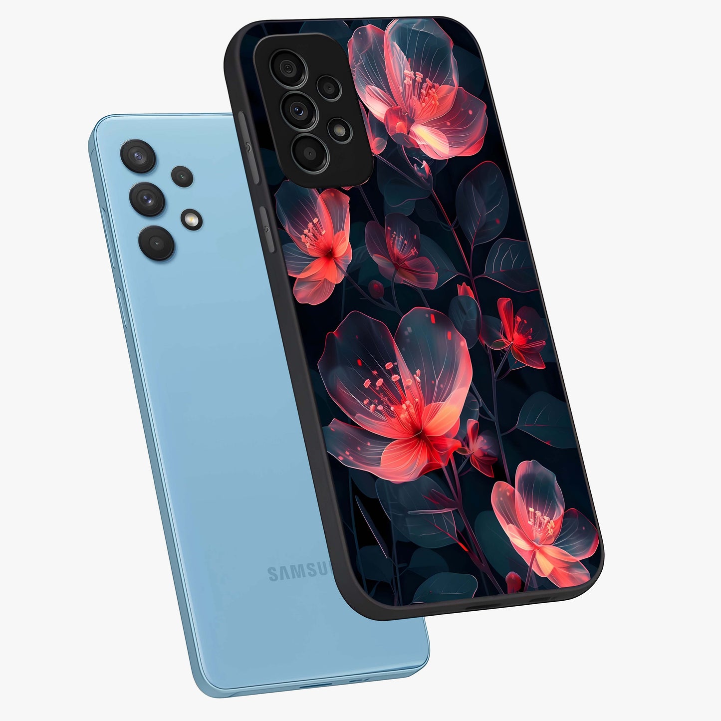 Dark Shade of Flower Glass Case displayed in angled mockup highlighting moody floral illustration with aesthetic dark tones.