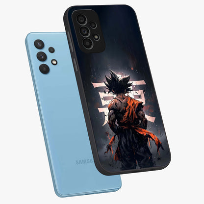 Dark Warrior In Rain Glass Case displayed in angled mockup highlighting dramatic warrior illustration with dark rain aesthetic.