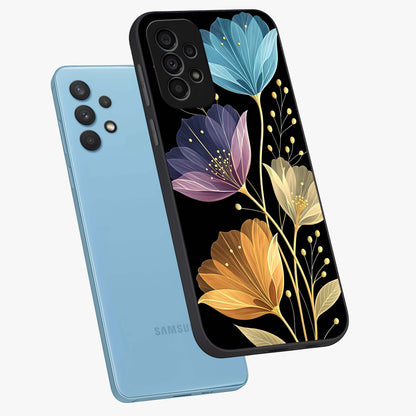 Delicate Multicolor Flowers Glass Case displayed in angled mockup highlighting colorful flower pattern with soft aesthetic style.