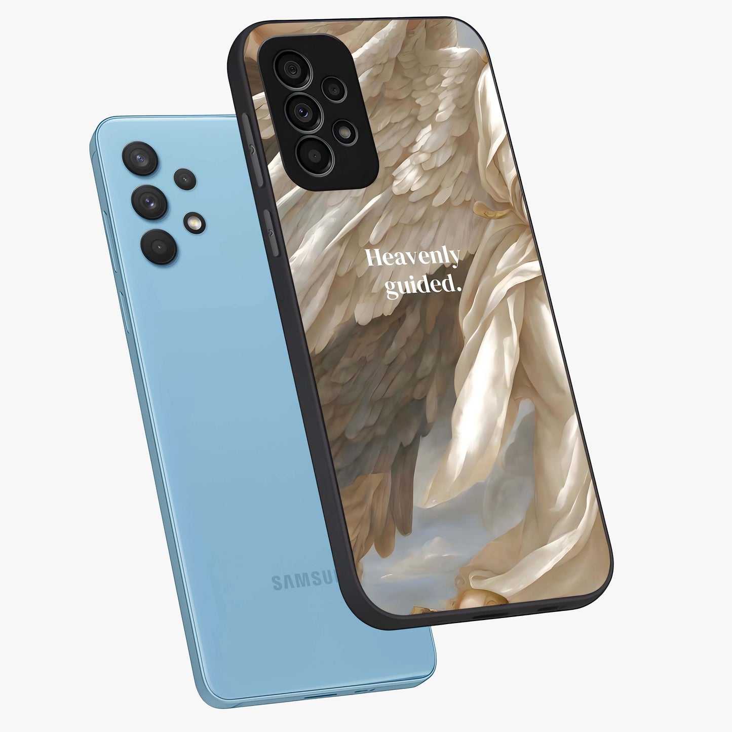 Divine Winged Grace Glass Case displayed in angled mockup highlighting graceful wing design with divine aesthetic style.