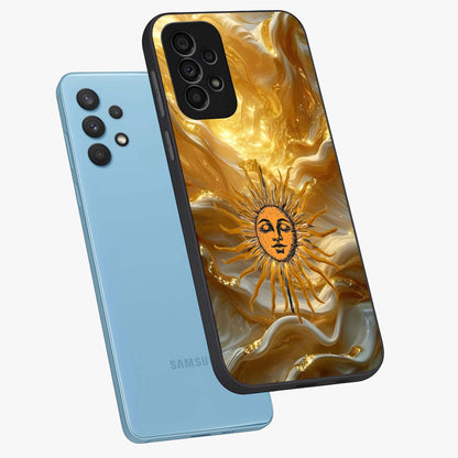 Eternal Golden Glow Glass Case displayed in angled mockup highlighting glowing golden aesthetic design with elegant style.