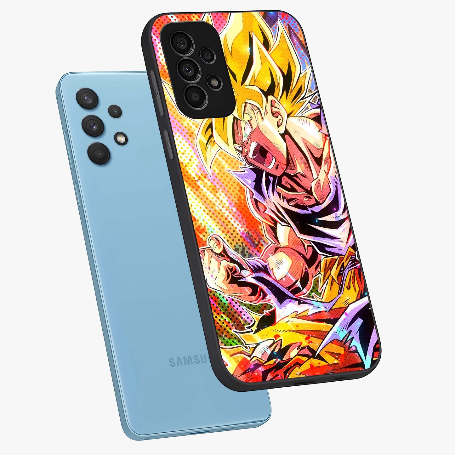 Firing Goku Glass Case displayed in angled mockup highlighting dynamic anime character design with action aesthetic.