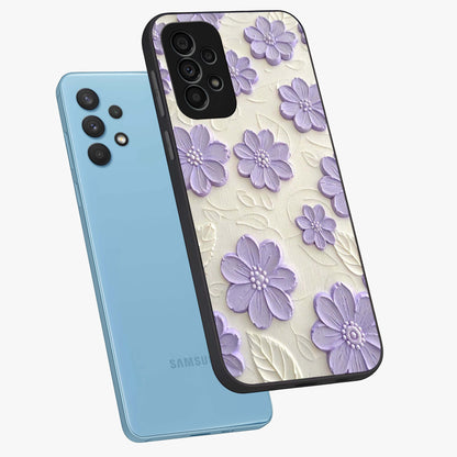 Floral Wall Art With Purple Flowers Glass Case displayed in angled mockup highlighting vibrant purple floral illustration with artistic aesthetic.