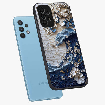 Floral Wave Origami Glass Case displayed in angled mockup highlighting geometric origami flower design with modern aesthetic style.