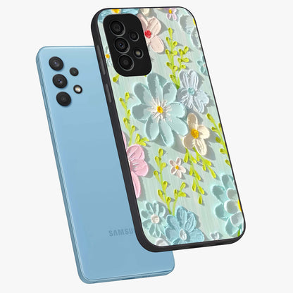 Frosted Petal Garden Glass Case displayed in angled mockup highlighting delicate flower petal design with calm garden aesthetic.