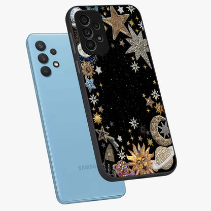 Galactic Jewel Stars Glass Case displayed in angled mockup highlighting shining celestial star design with cosmic aesthetic style.