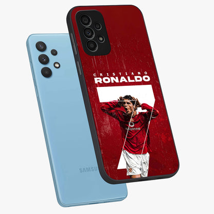 Goal Celebration Legacy Glass Case displayed in angled mockup highlighting energetic sports celebration design with bold athletic theme.