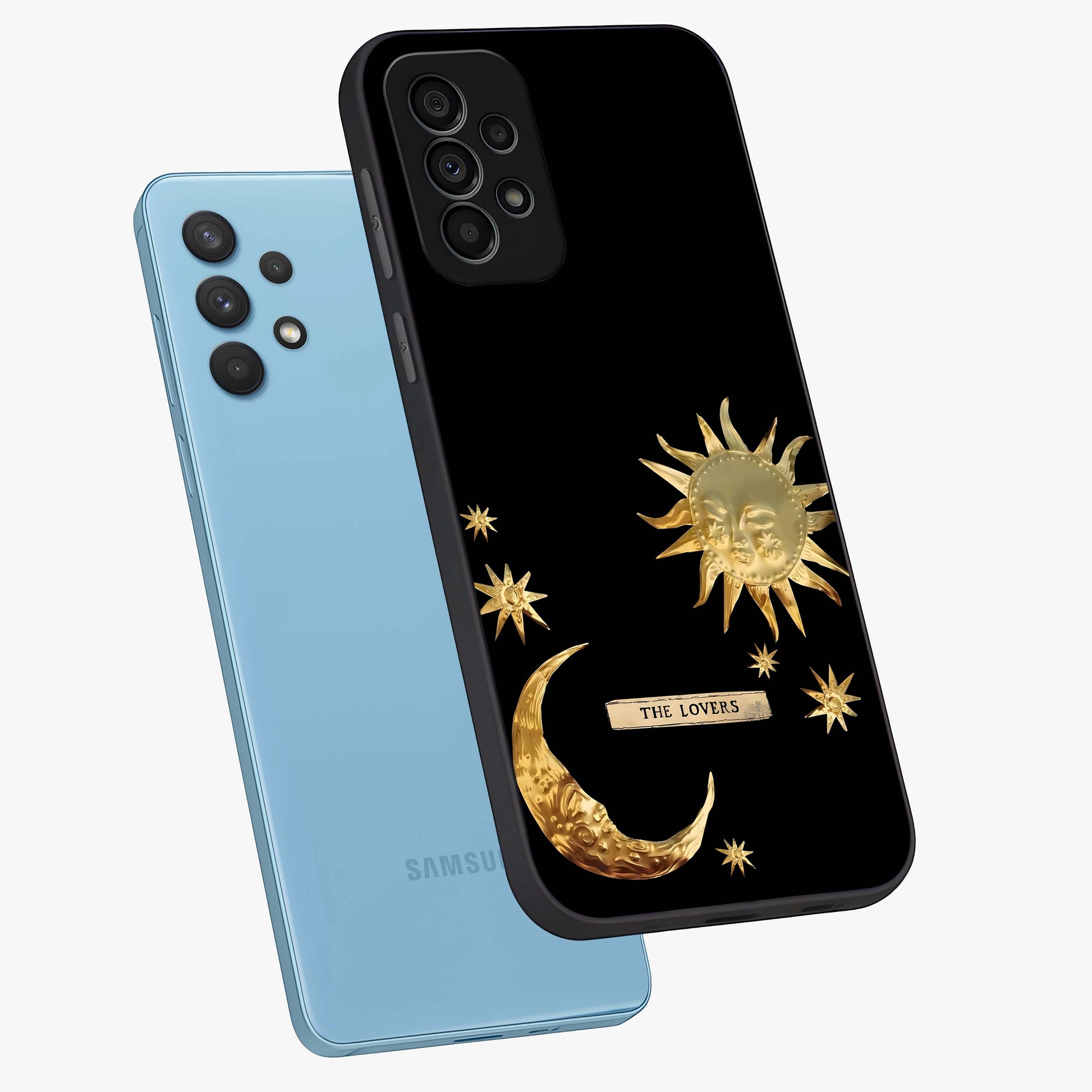 Gold Sun Blush Glass Case displayed in angled mockup highlighting radiant sun design with warm golden aesthetic.