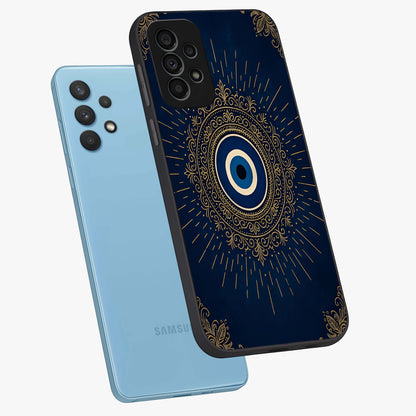 Golden Celestial Charm Glass Case displayed in angled mockup highlighting sparkling cosmic charm design with celestial aesthetic.
