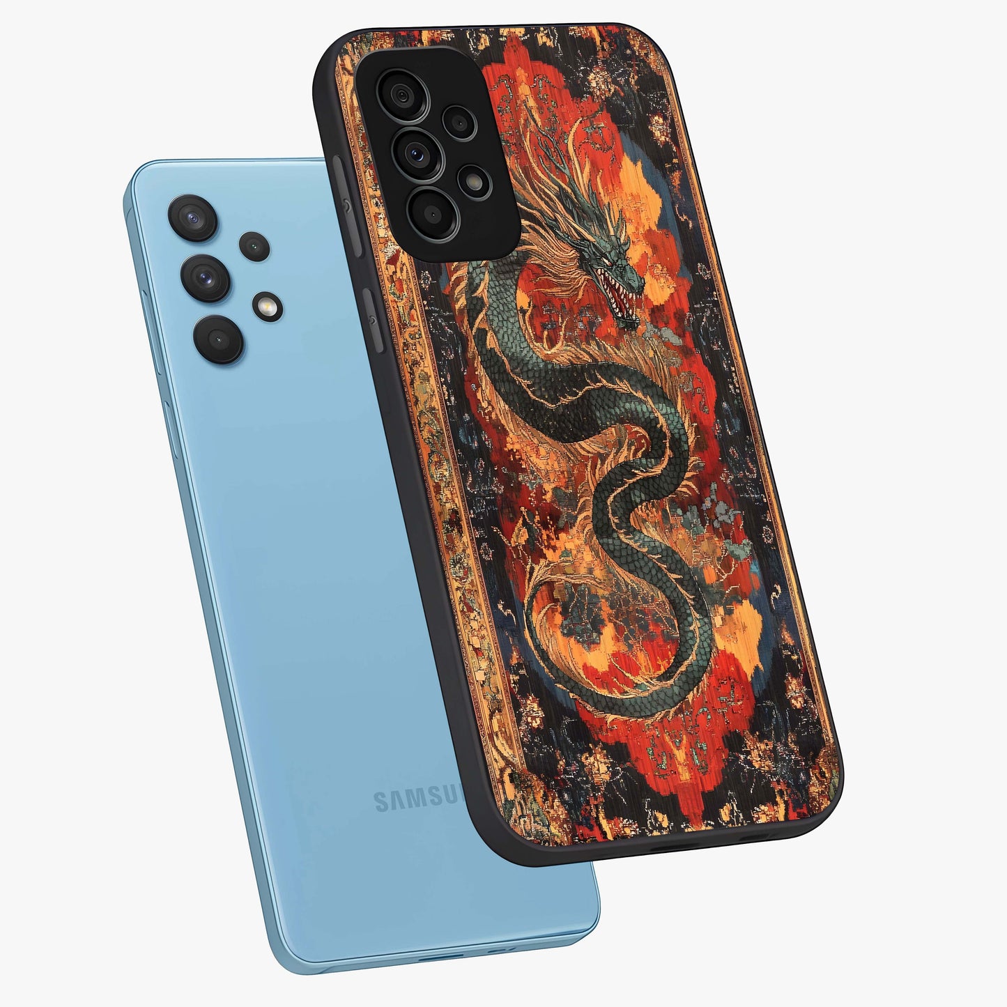 Inferno Dragon Soul Glass Case displayed in angled mockup highlighting powerful dragon illustration with inferno aesthetic.