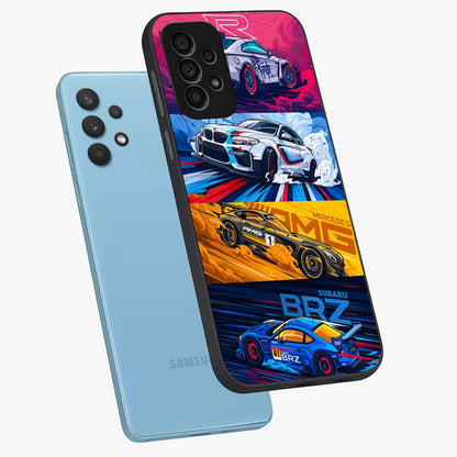 JDM Sports Car Glass Case displayed in angled mockup highlighting sleek Japanese racing car design with automotive aesthetic.