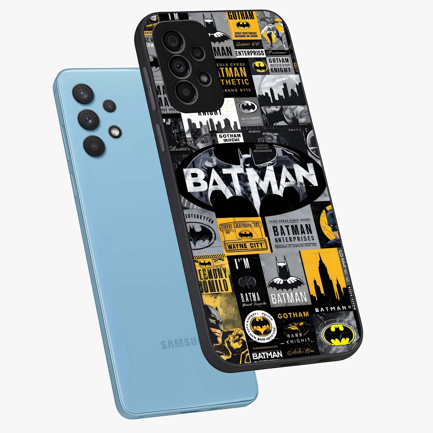 Knight Gotham Rise Glass Case displayed in angled mockup highlighting powerful knight silhouette design with dramatic aesthetic.