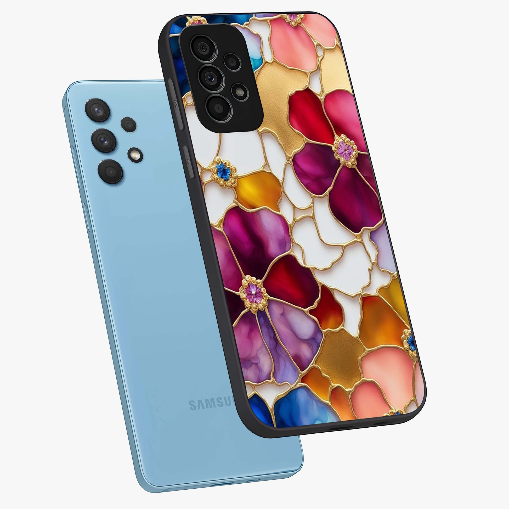 Marble Flower Pattern Glass Case displayed in angled mockup highlighting elegant marble floral design with modern aesthetic.