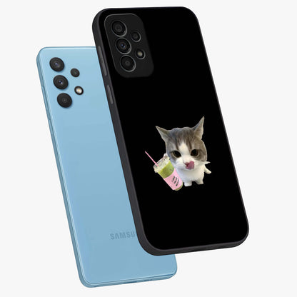 Matcha Cat Style Glass Case displayed in angled mockup highlighting playful feline design with pastel matcha aesthetic.